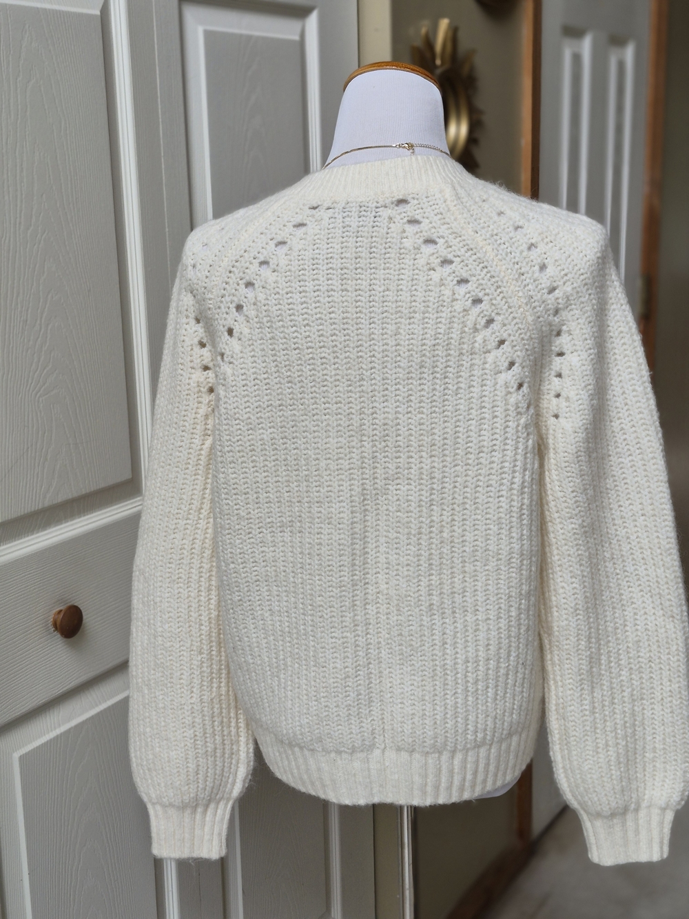 LOFT Cream Ribbed V‑Neck Button Cardigan - Picture 11 of 15